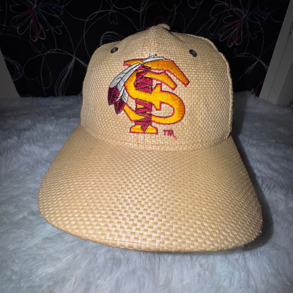 Kudzu FSU Seminoles Hat Mens OSFM Tan Excellent Vintage Woven Leather Strapback